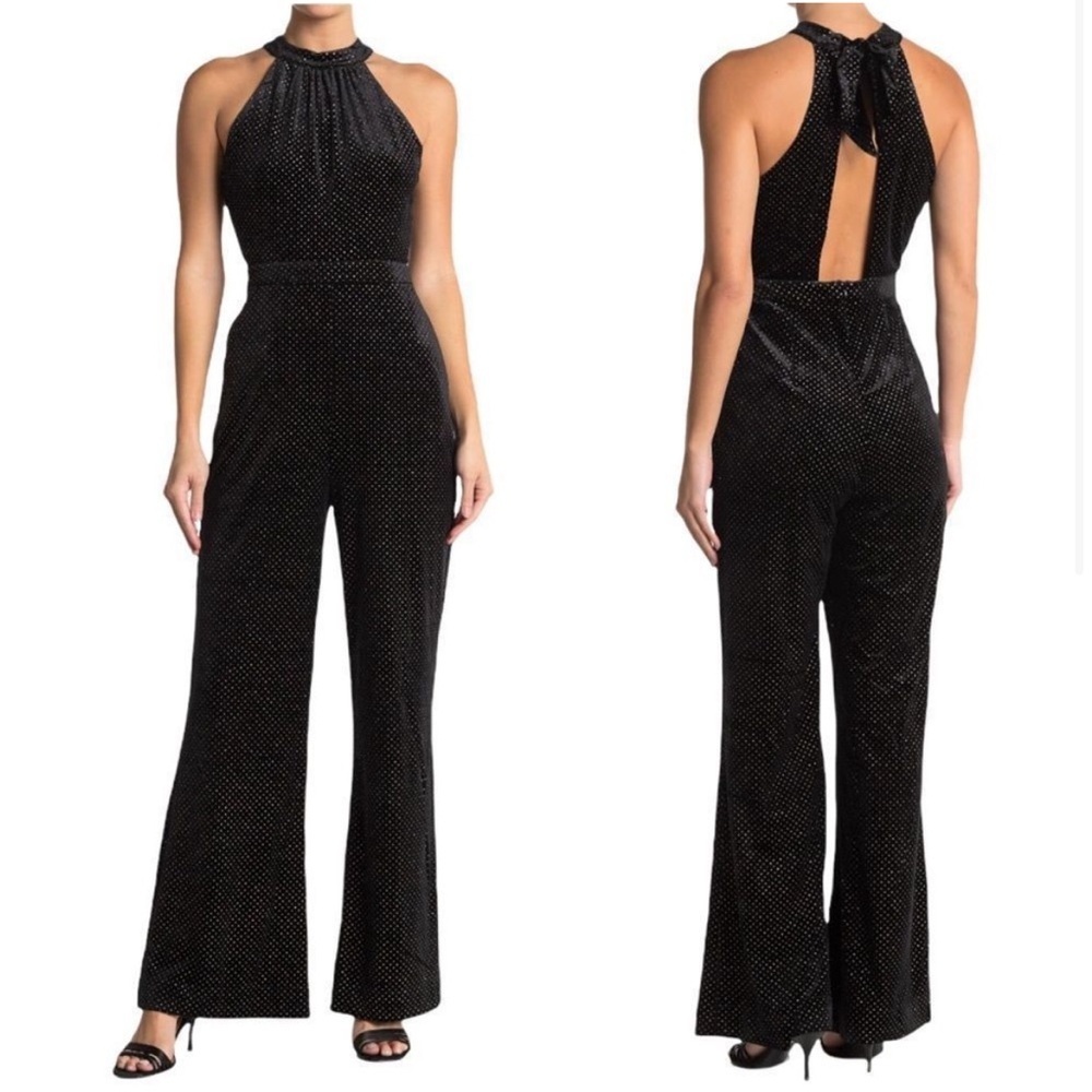 NWOT✨$135 Lost + Wander Black Sparkly Velvet Halter Jumpsuit